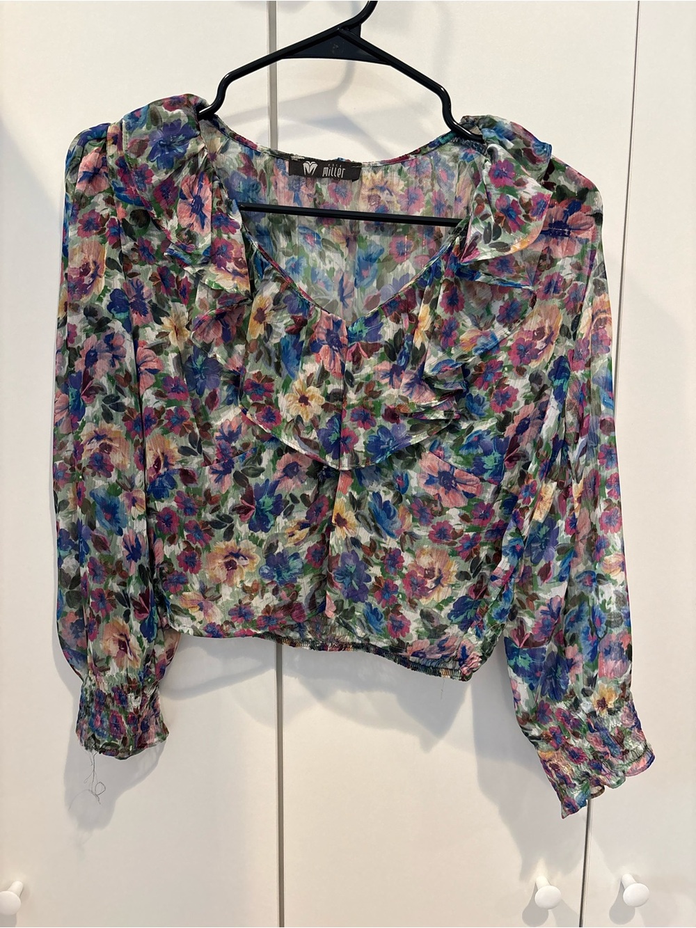 Floral Ruffle V-Neck Blouse in Multicolor